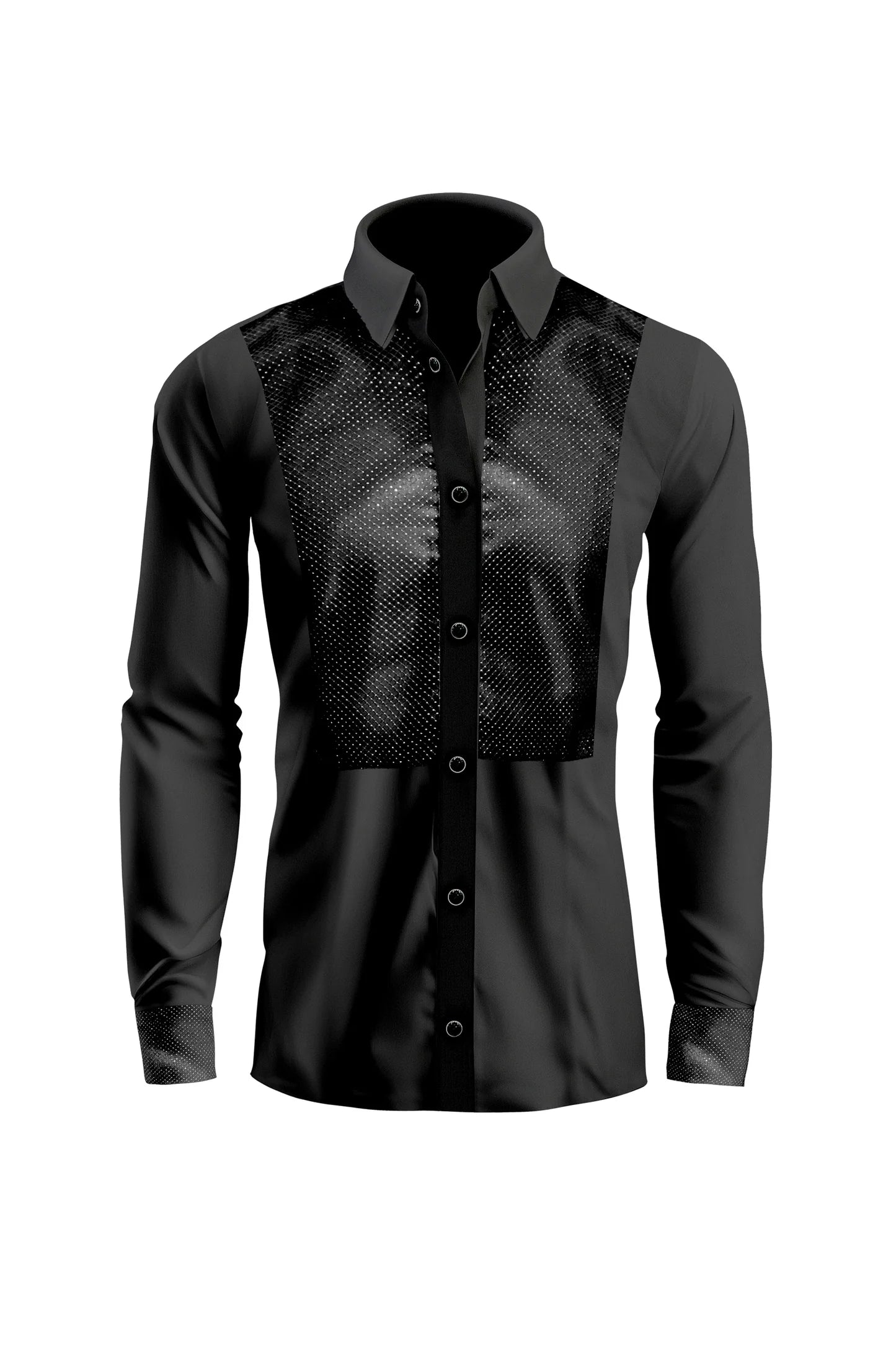 Vercini Pin Dot Embellished Mesh Elegance Dress Shirt