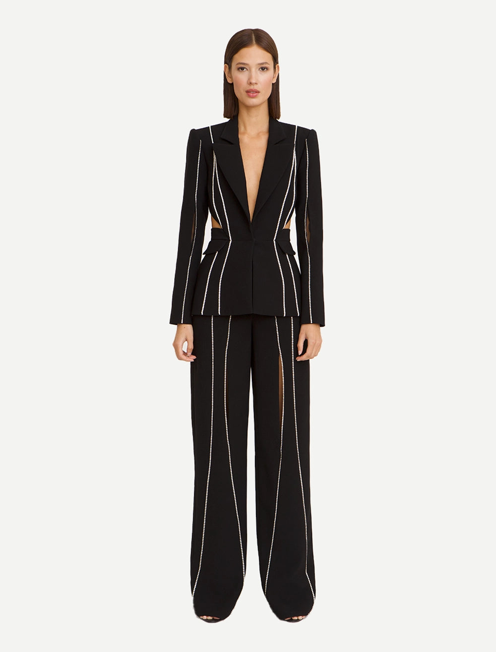 Black Rhinestones Glamour Blazer Pants Set
