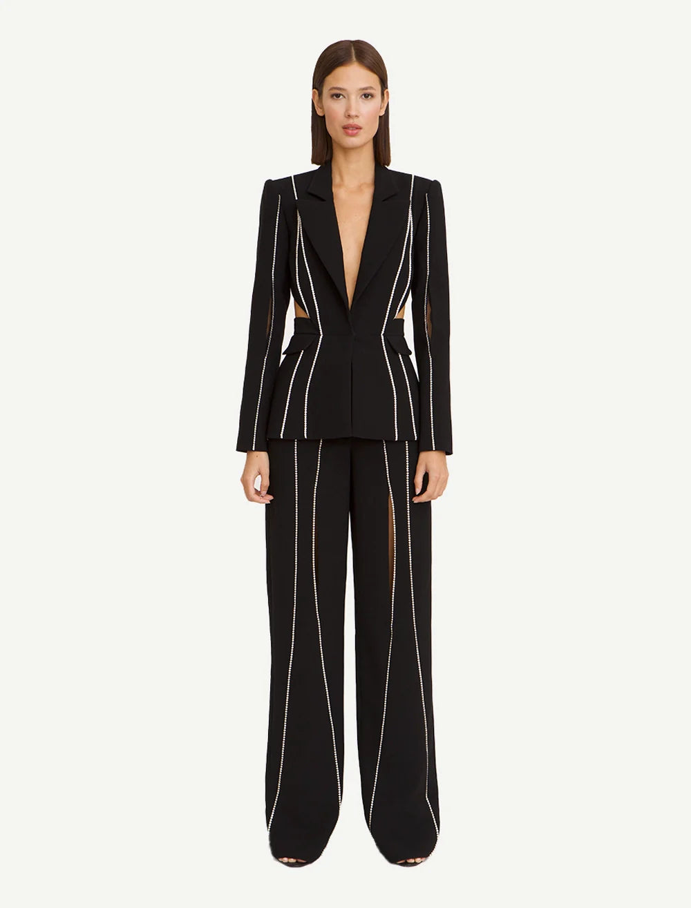 Black Rhinestones Glamour Blazer Pants Set