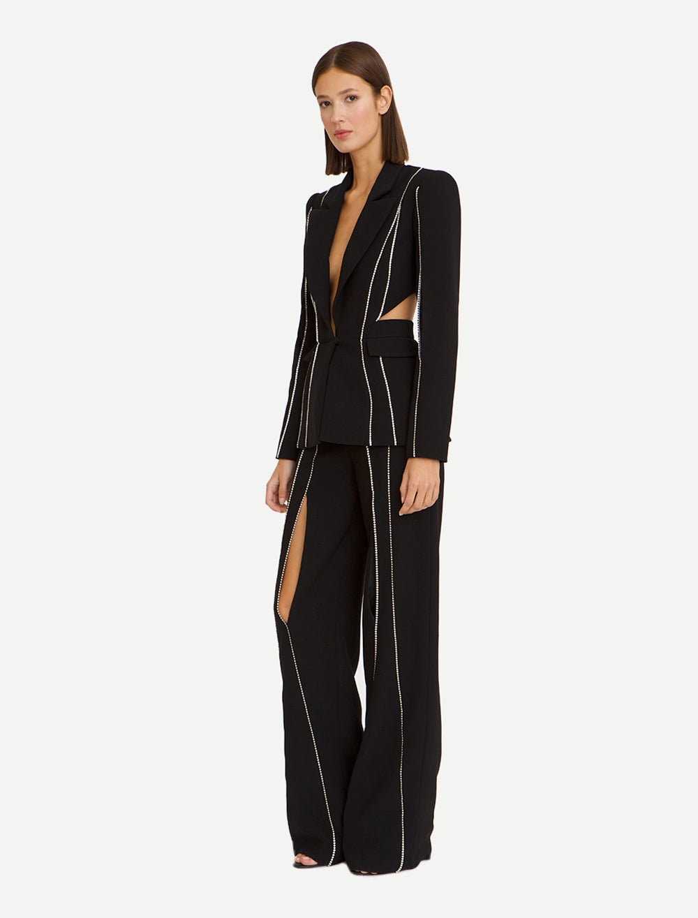 Black Rhinestones Glamour Blazer Pants Set