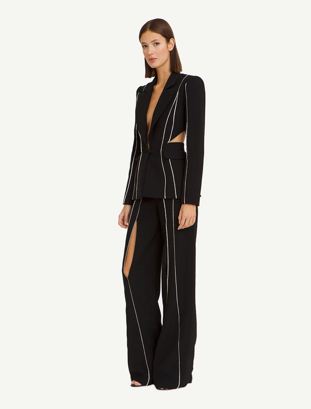Black Rhinestones Glamour Blazer Pants Set
