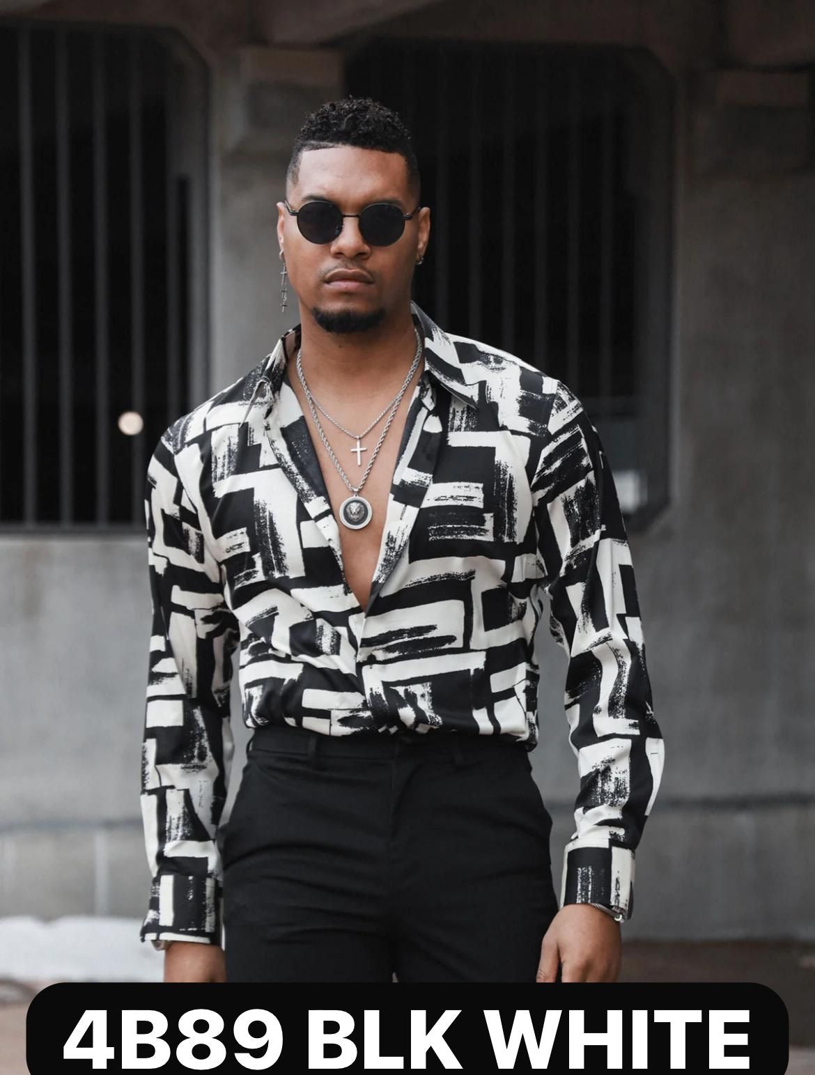 BLACK AND WHITE LONG SLEEVE BUTTON UP