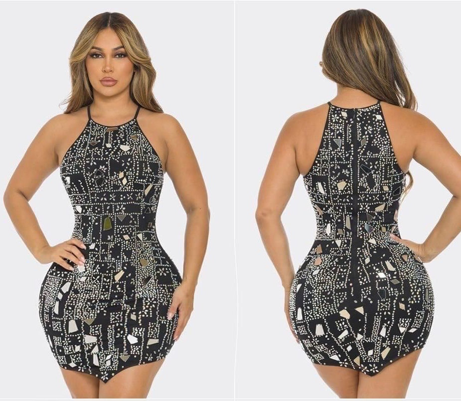 BODYCON MINI DRESS WITH METALLIC MIRRORS