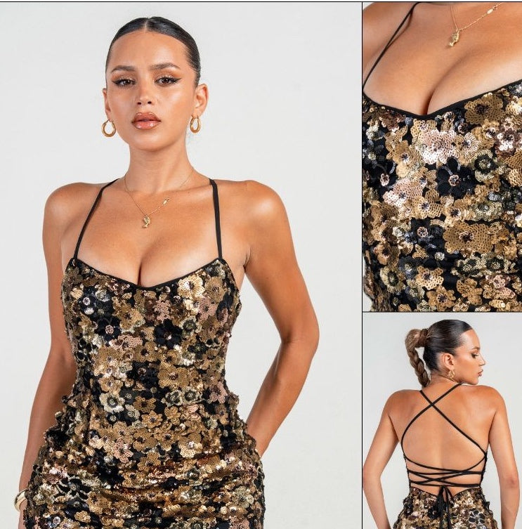 3D SEQUINS MINI DRESS
