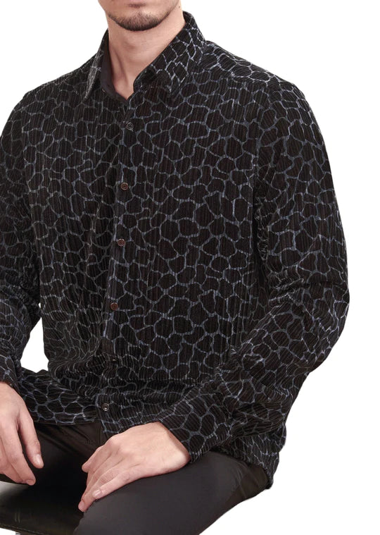 Black Silver Leopard Velvet Shirt