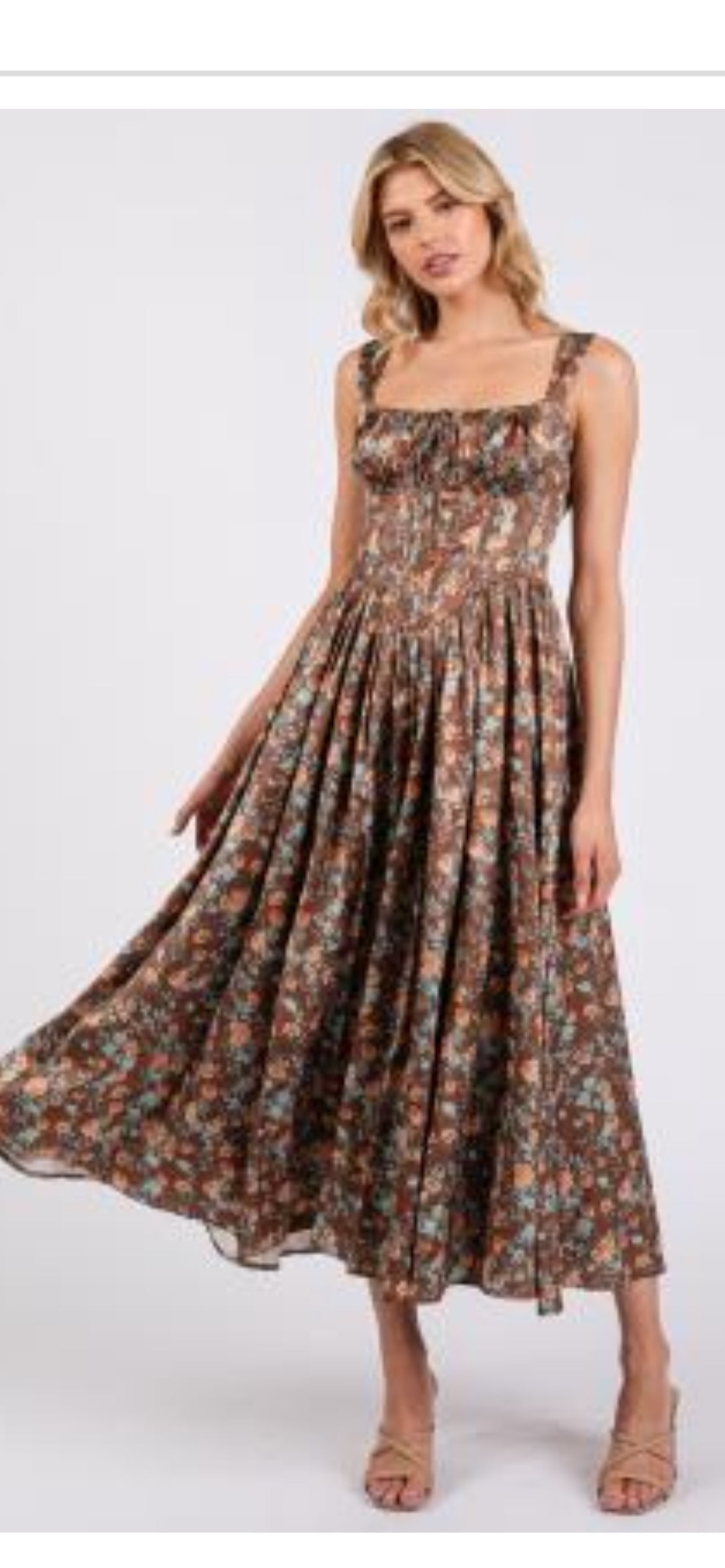BROWN FLOWERS MAXI DRESS