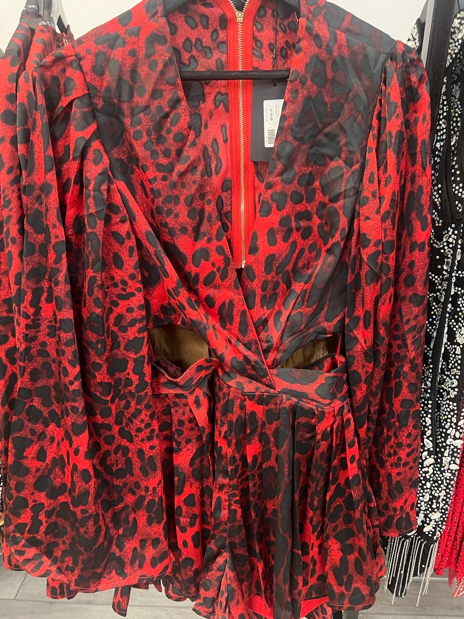 BLACK AND RED LEOPARD PRINT ROMPER