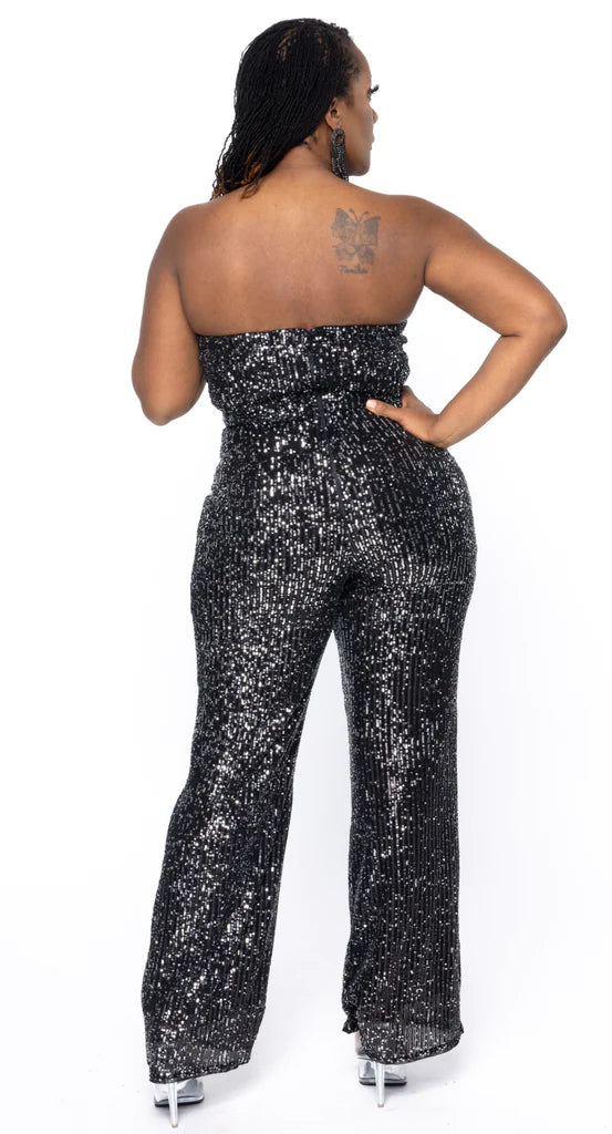 SHINNY  SEQUIN JUMPSUIT BLACK/SILVER