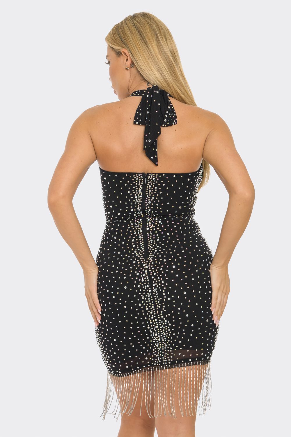 Rhinestone Halter Backless Bodycon Dress
