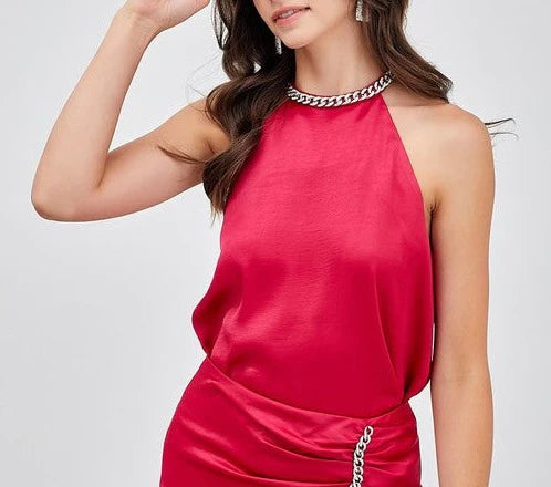 Chain Detail Satin Pink Top