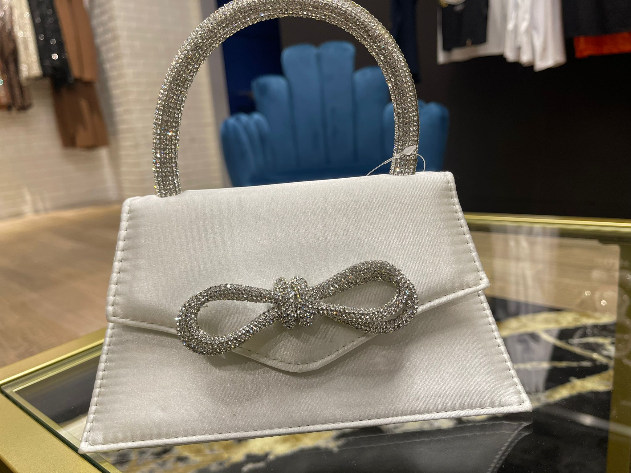 Rhinestone Bow Decor Square Bag