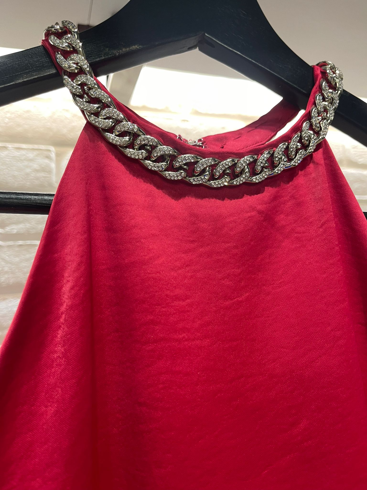 Chain Detail Satin Pink Top