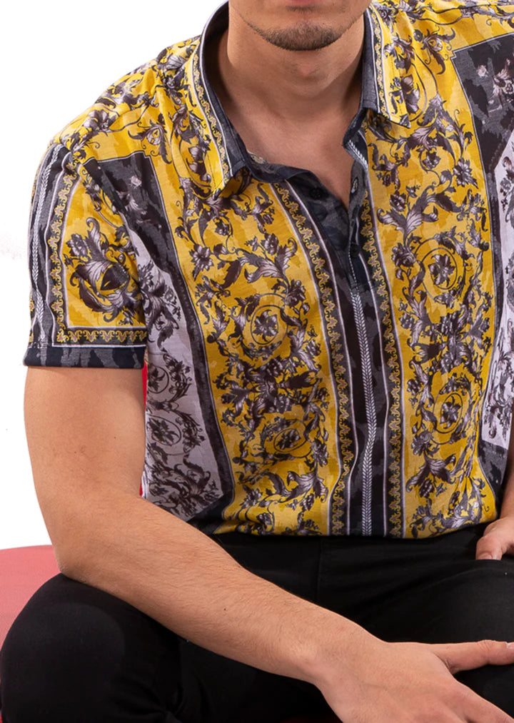 YELLOW FLORAL PRINT SHIRT SHORT SLEEVE