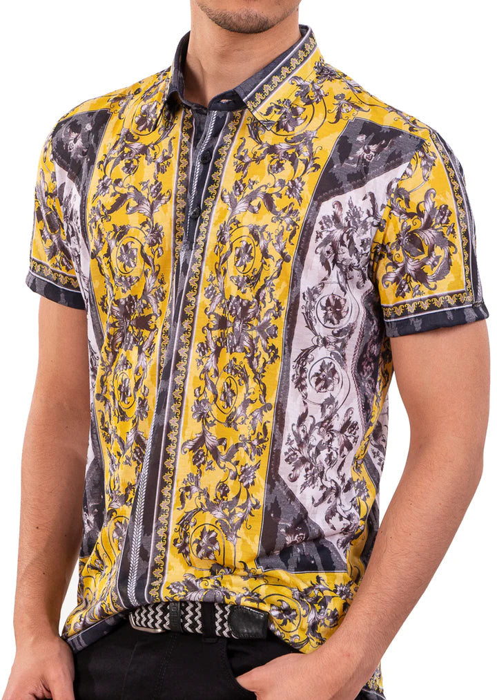 YELLOW FLORAL PRINT SHIRT SHORT SLEEVE