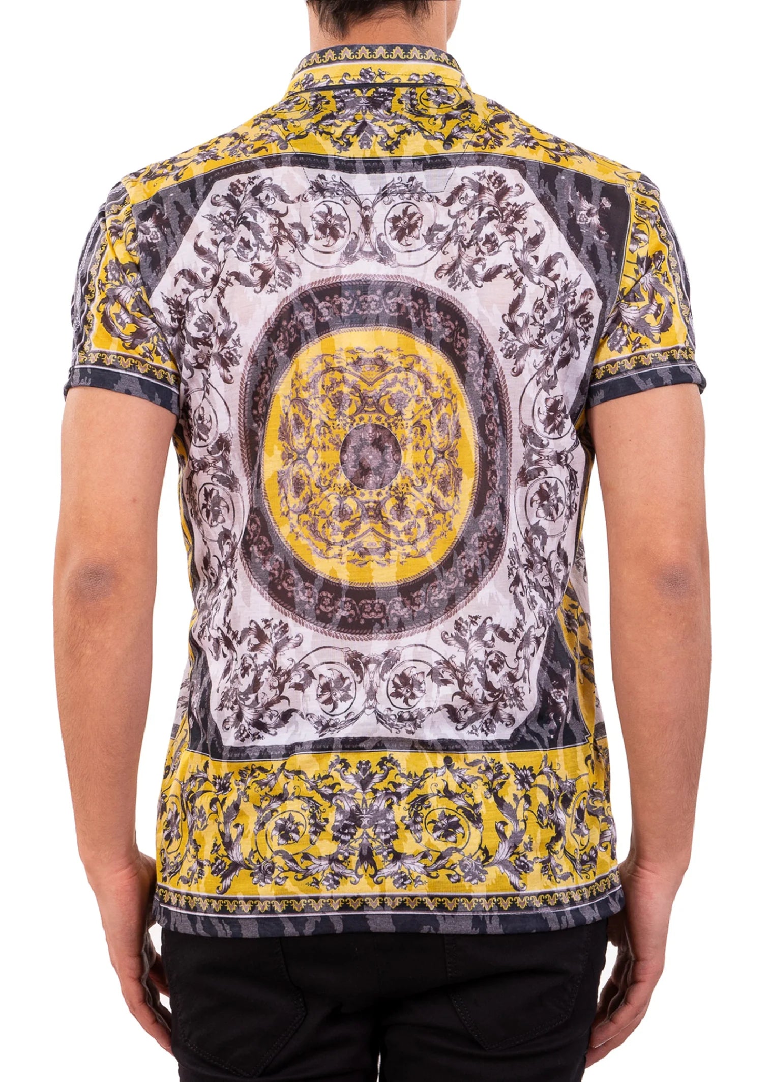 YELLOW FLORAL PRINT SHIRT SHORT SLEEVE
