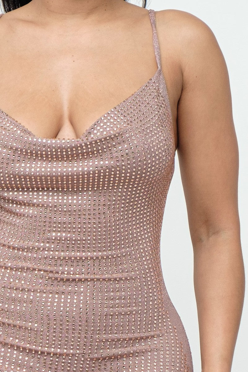 BRING-BRING DRAPE NECK MINI DRESS