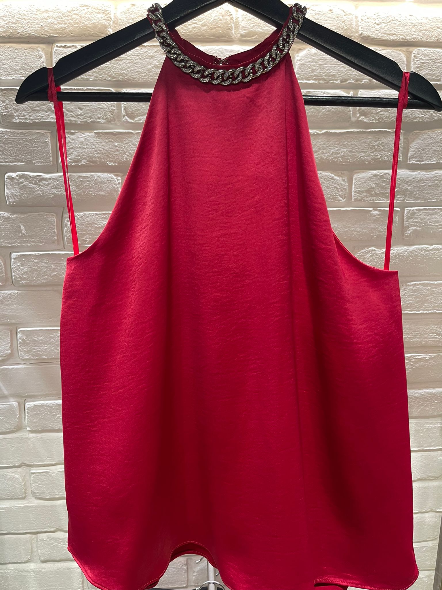 Chain Detail Satin Pink Top