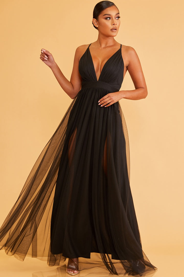 Solid Mesh Maxi Gown