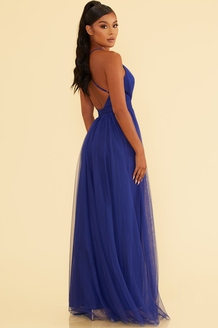 Solid Mesh Maxi Gown