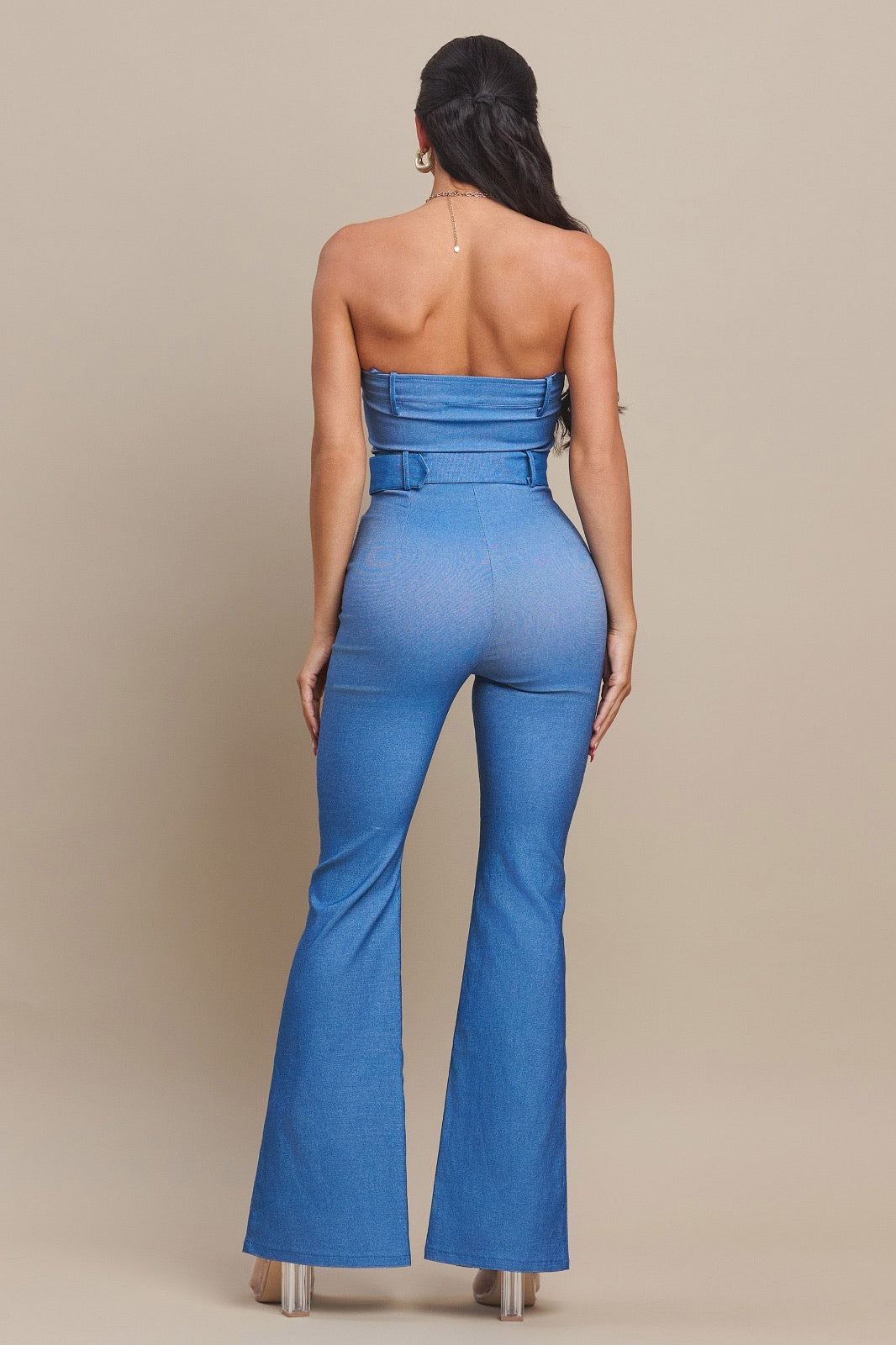 STRECH DENIM ZIPPER JUMPSUIT