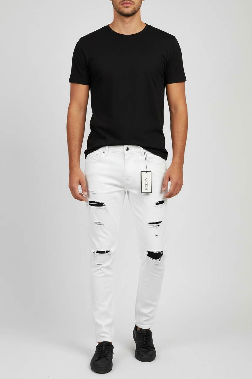 WHITE BLACK CUT JEANS
