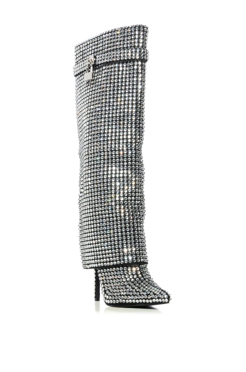 Hemlock-Silver Crystal Fold-Over Stiletto Boot