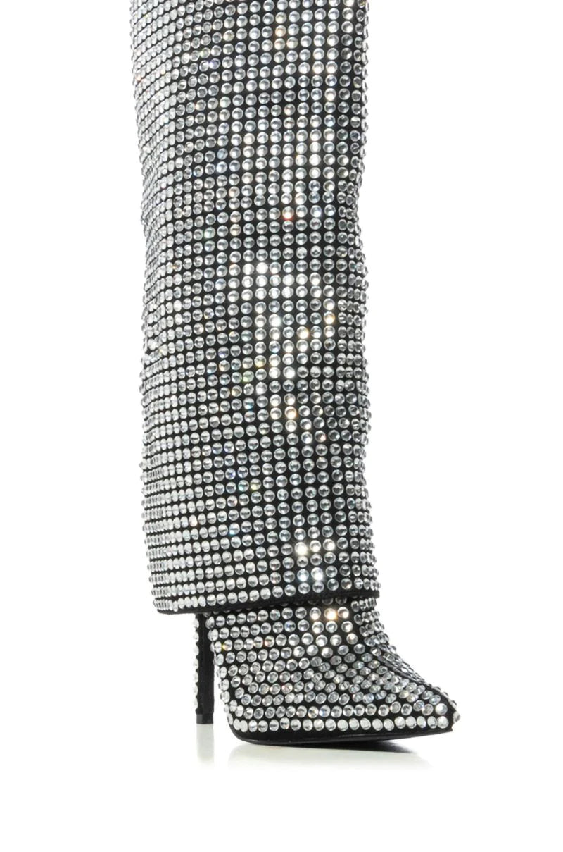 Hemlock-Silver Crystal Fold-Over Stiletto Boot