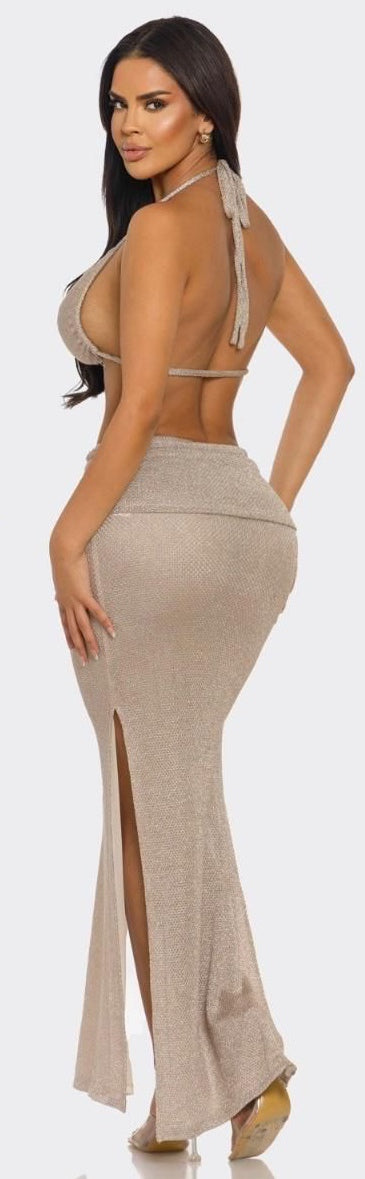 HALTER BIKINI MAXI SKIRT SET