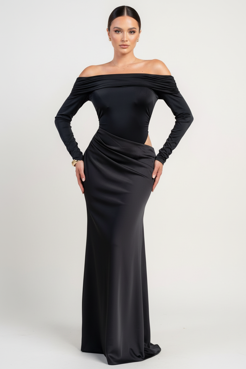 OFF THE SHOULDER FULL LENGTH BODYCON DRESS