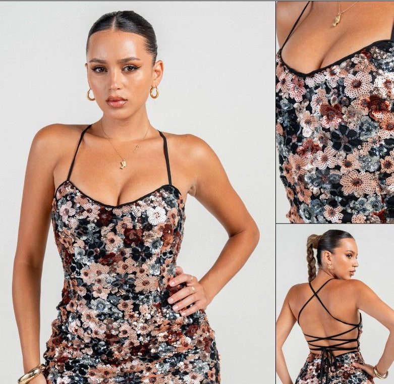3D SEQUINS MINI DRESS