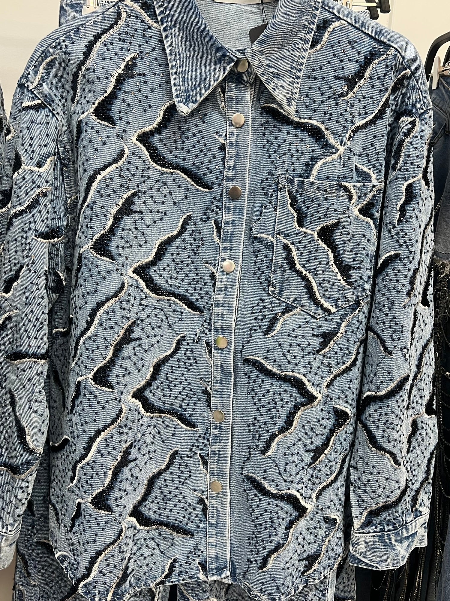 DENIM  JACLET WITH BLACK SEQUENS