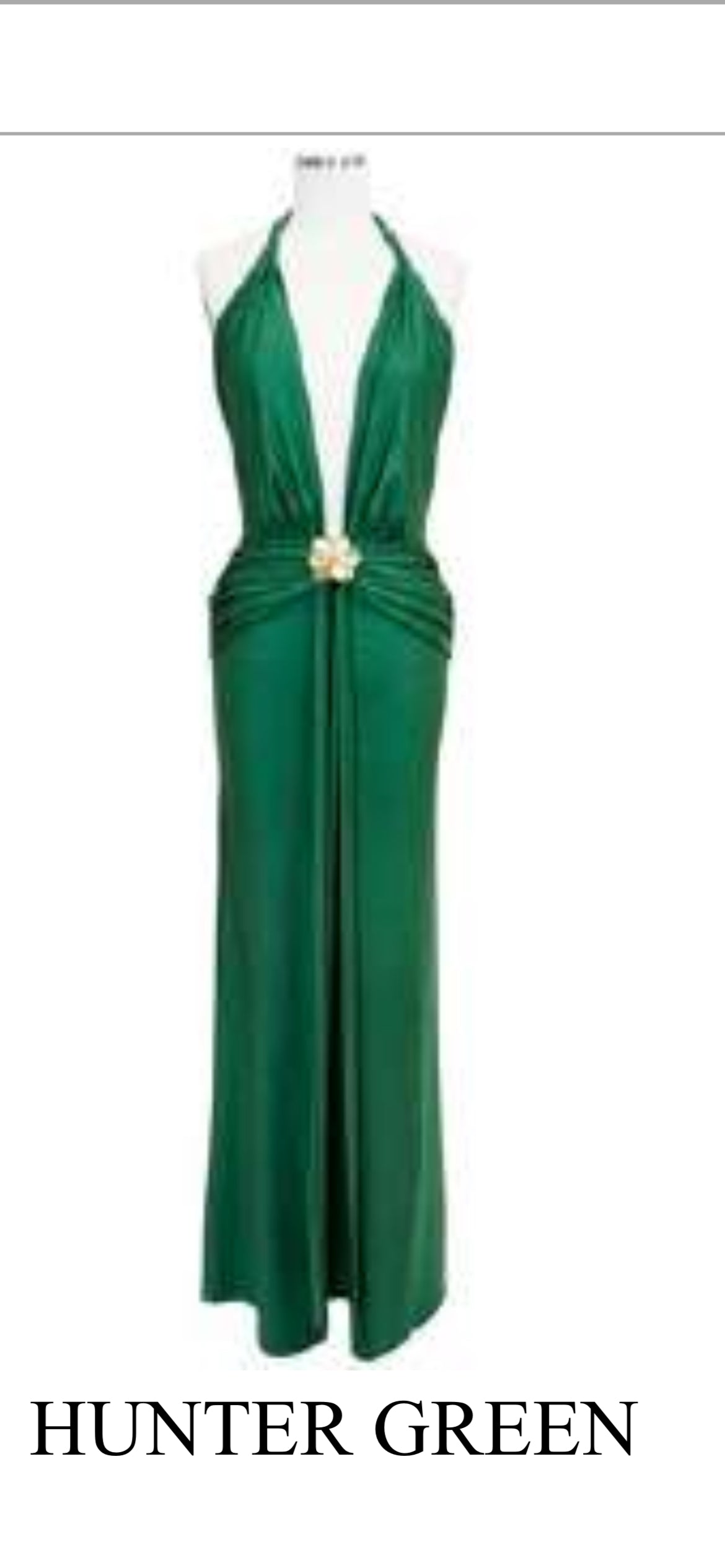 V NECKLINE LONG DRESS WITH DECORATIVE BROOCH