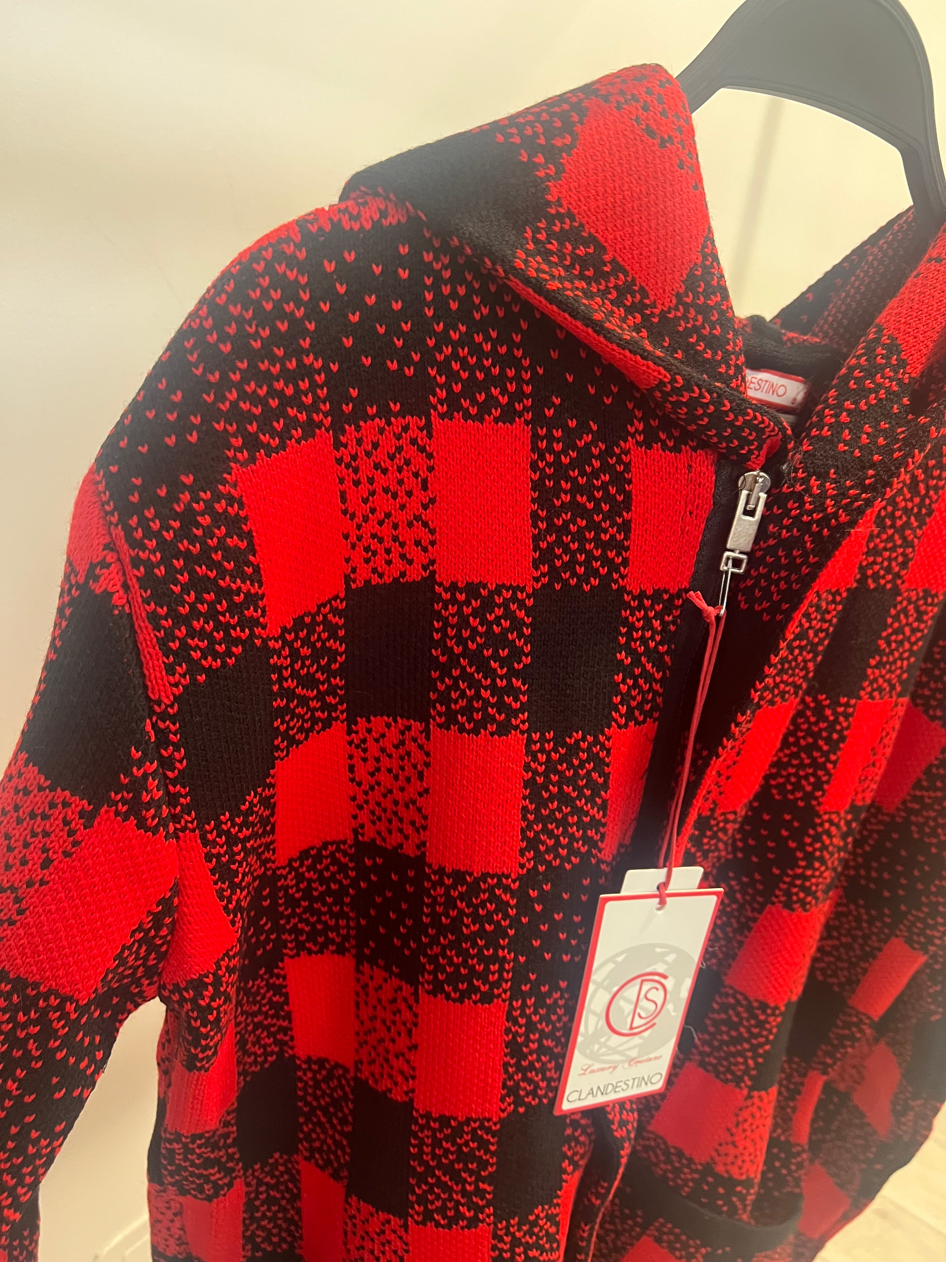 CHECKERED KNIT HOODIE