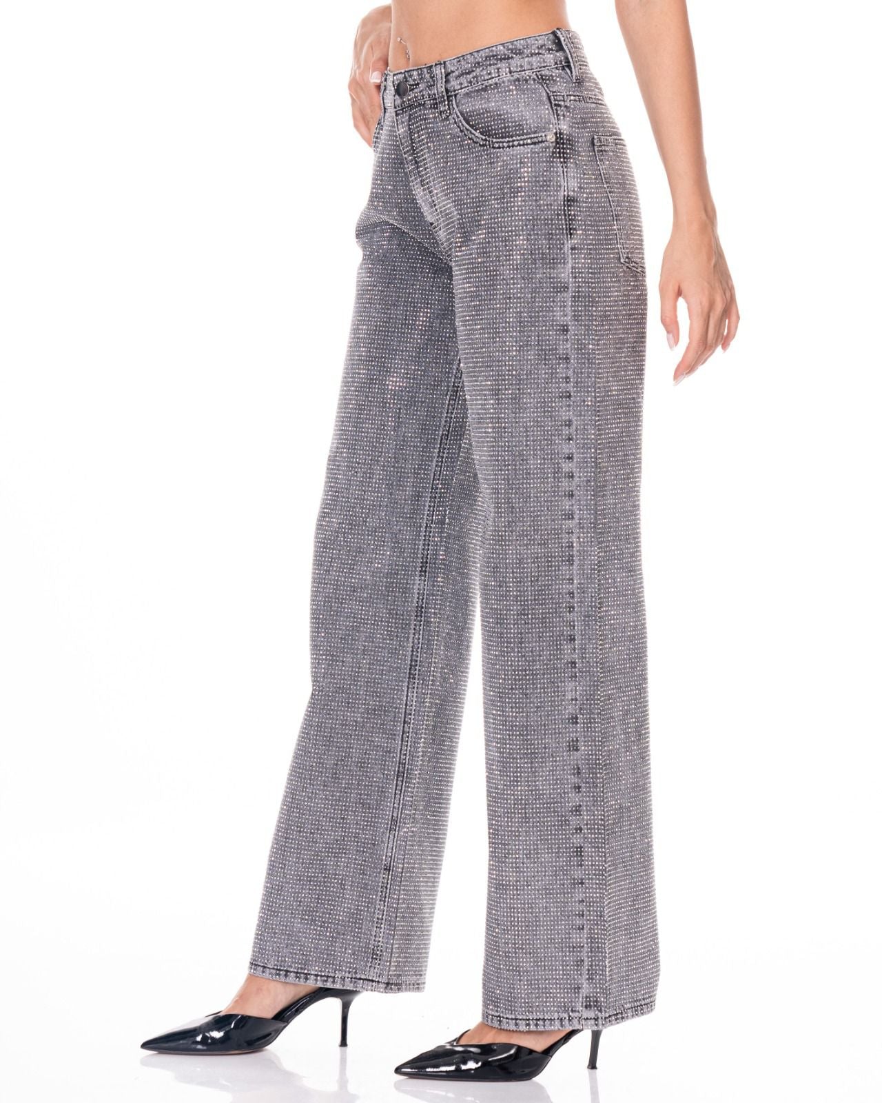 HIGH RISE ALL OVER SHIMMER EFFECT JEANS