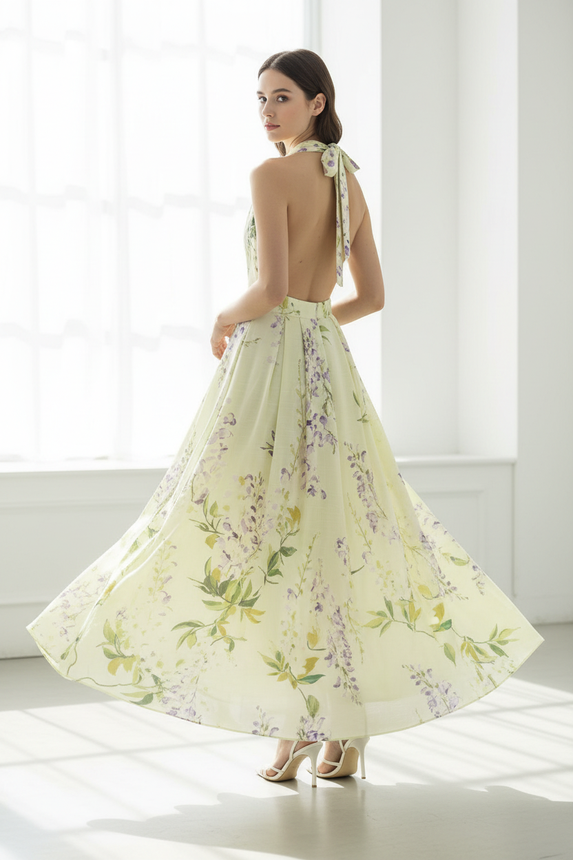 Back view of dress with halter detail