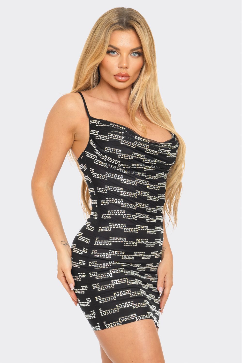 Brick Pattern Rhinestone Bodycon Dress