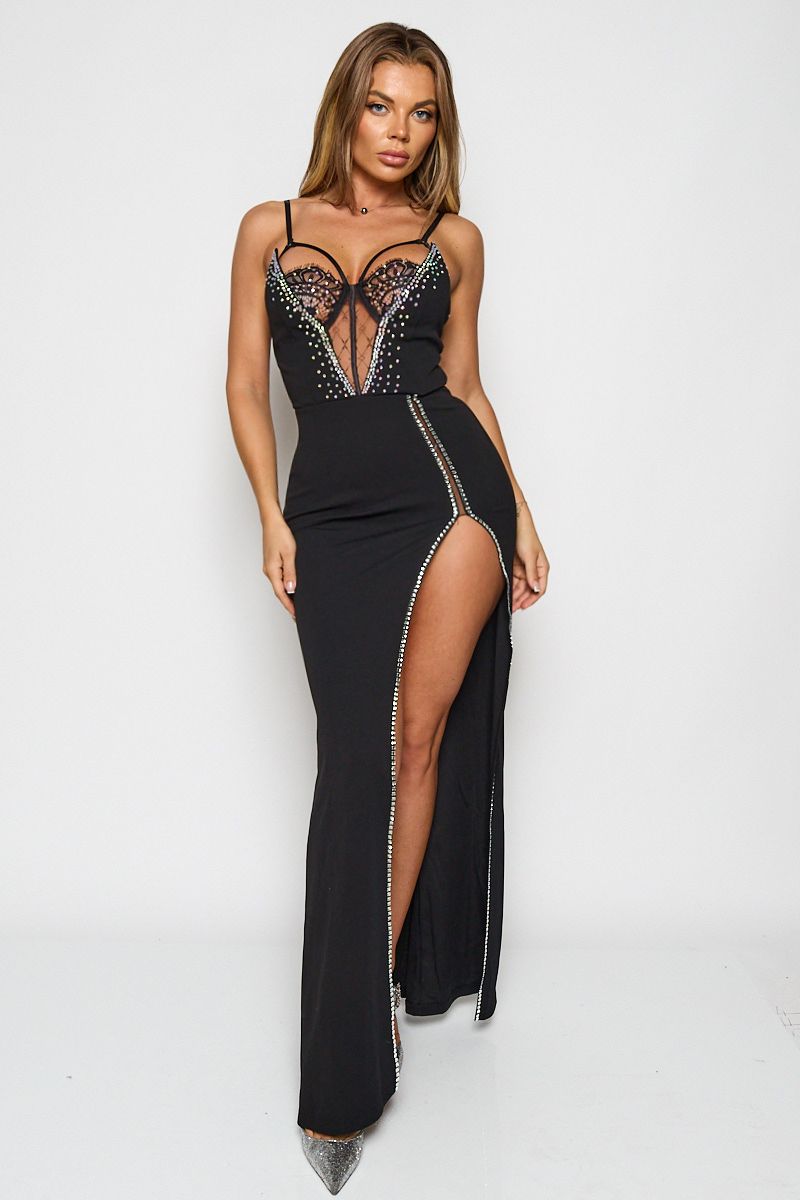 Rhinestone Maxi Dress Black / S Rhinestone Maxi Dress Black / S