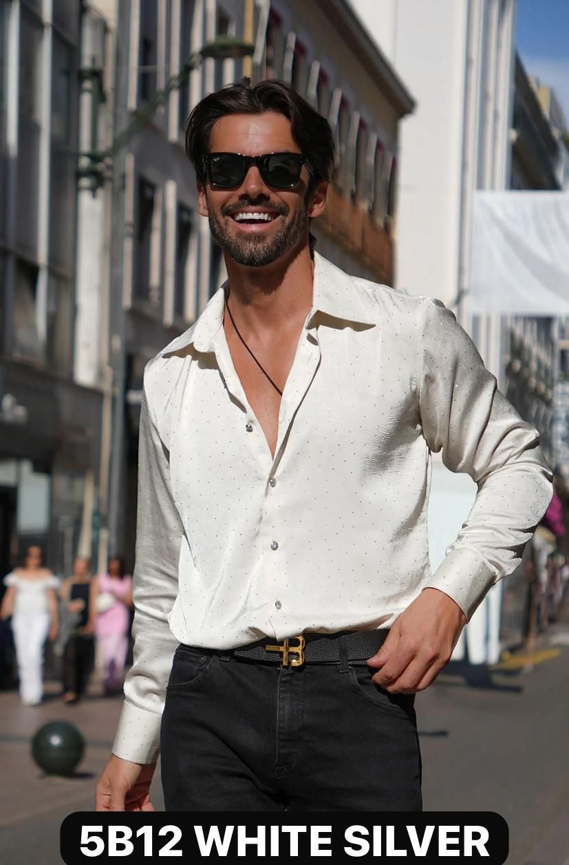 GLOSSY SLEEK TAILORED LONG SLEEVE  SHIRT