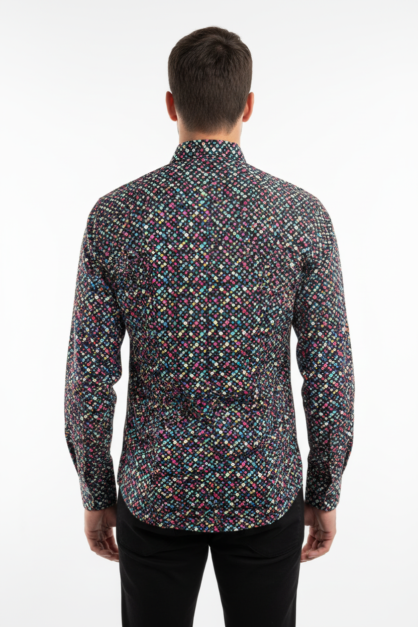 Male model back view showing pattern