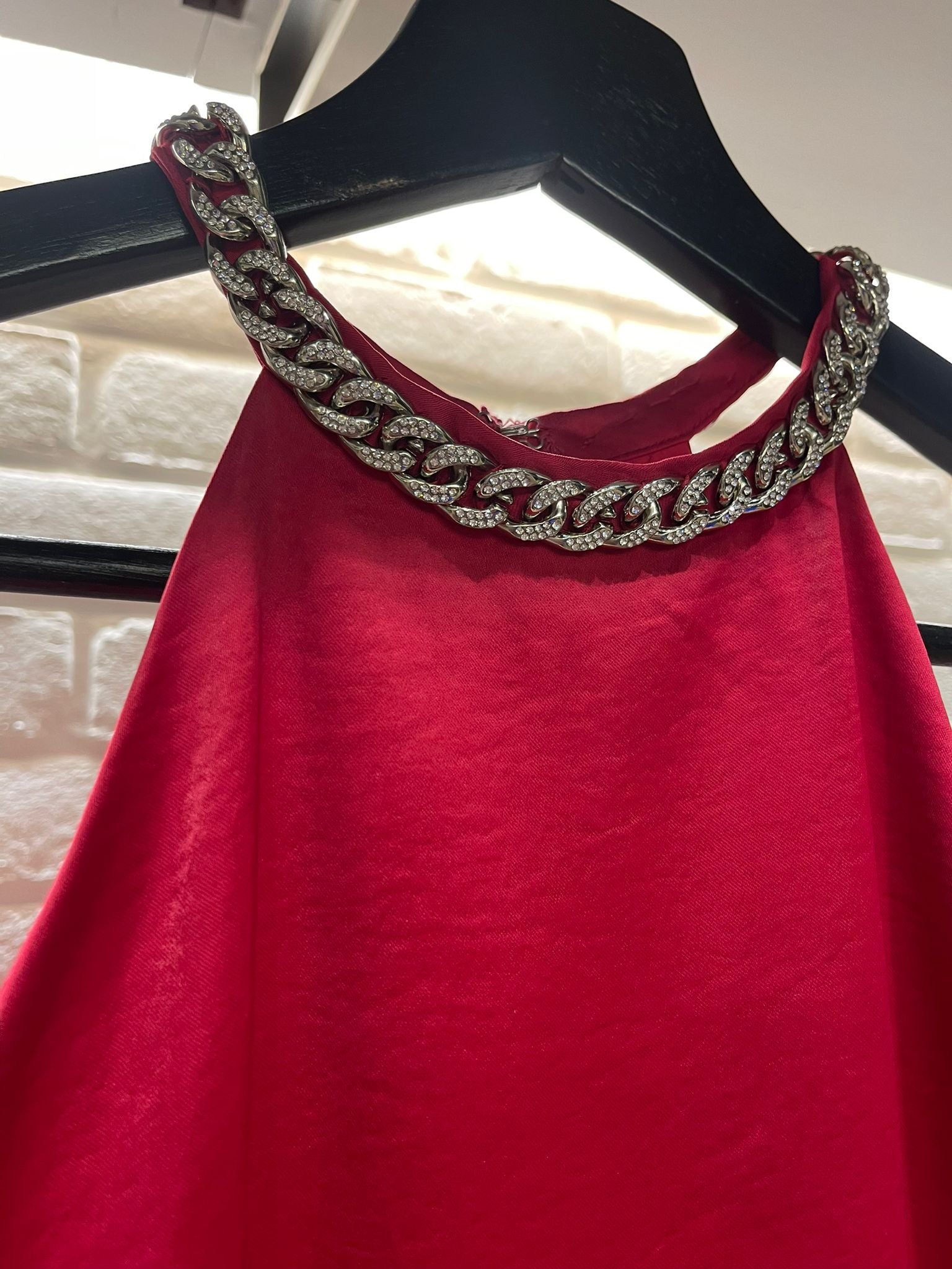 Chain Detail Satin Pink Top
